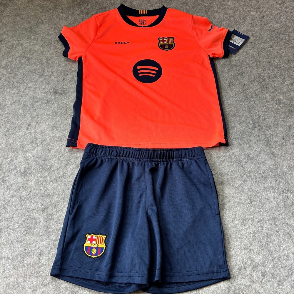 Kids 6 Barcelona Football Soccer Jersey + Shorts Orange New